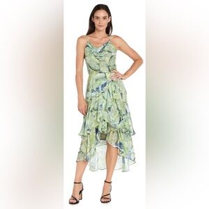 R&M Richards Green Leaf High Low Dress